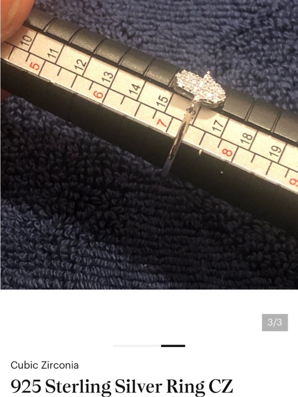 925 Sterling Silver Hamsa Hand Ring with CZ Accents - Silver size 7.25 - Picture 2 of 3